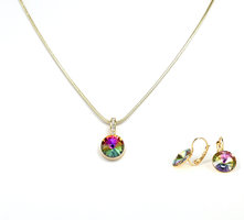 Necklace and earring set of Swarovski rivoli stones - Rainbow