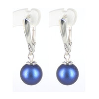 SILVER PEARL EARRINGS WITH 10MM BLUE SWAROVSKI PEARL 
